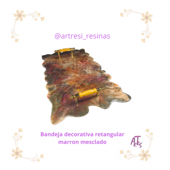 Bandeja decorativa retangular marrom mesclado