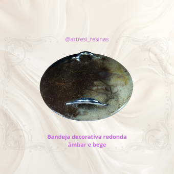 Bandeja decorativa redonda âmbar e bege