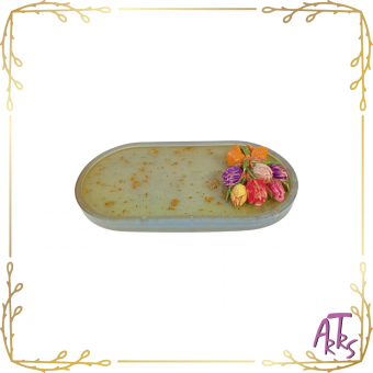 Bandeja decorativa em resina com flores