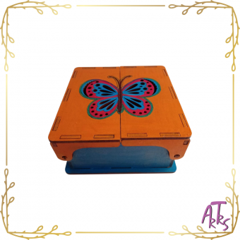 Porta-joias quadrado em MDF com tampa dupla borboleta