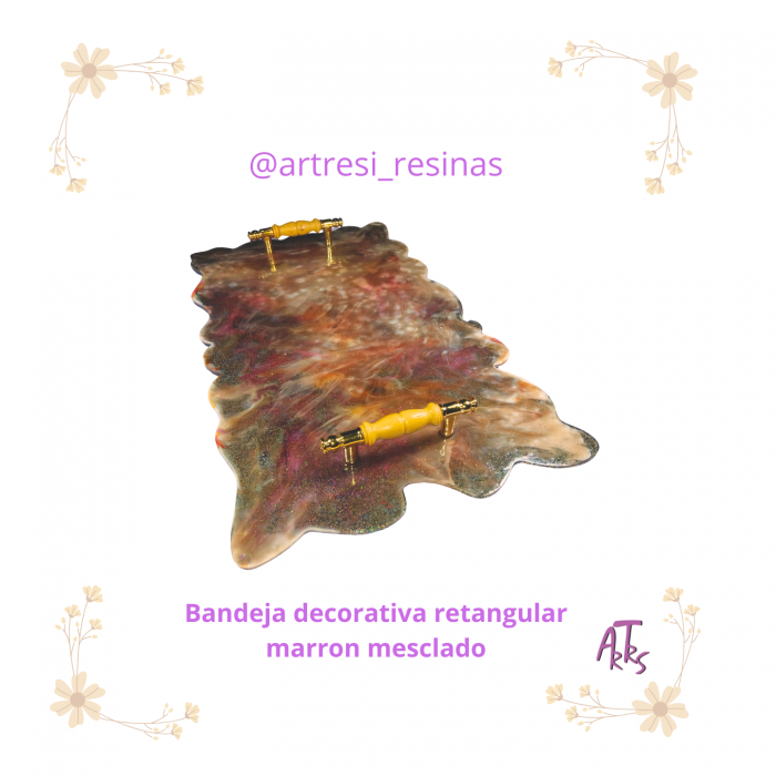 Bandeja decorativa retangular marrom mesclado